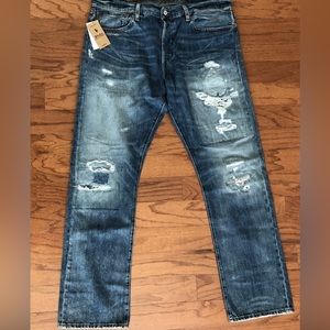 NWT POLO RALPH LAUREN Mens Varrick Slim Straight Distressed/Patched Jeans 36X32